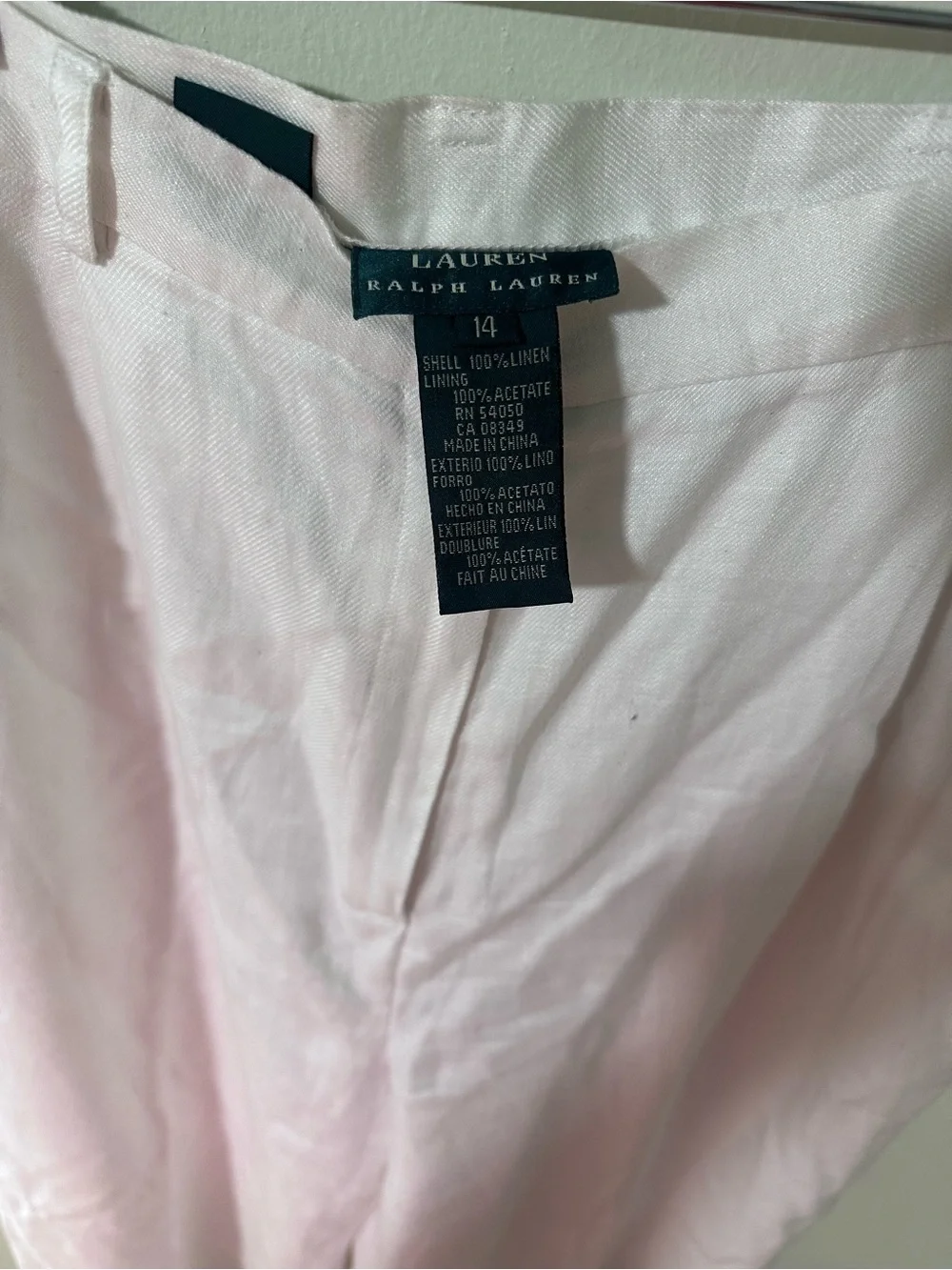 Lauren Ralph Lauren Women's White Pleated Dress Pants Linen Blend Lined 14